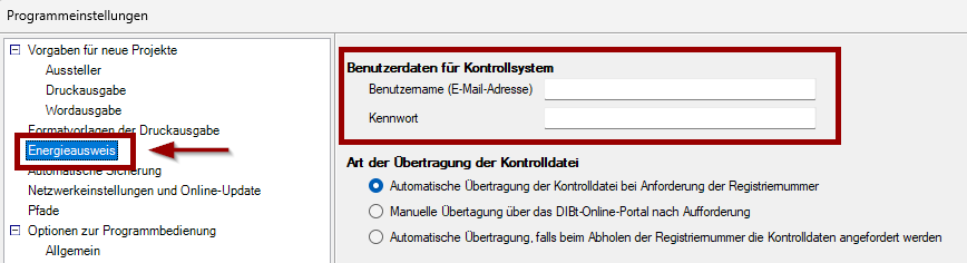 2. Energieausweis - Eingabe Benutzername und Passwort