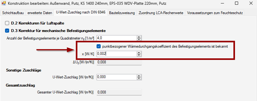 Eingabe chi-Wert aus Berechnung nach DIN EN ISO 10211