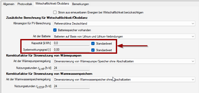 Kapazität / Wirkungsgrad