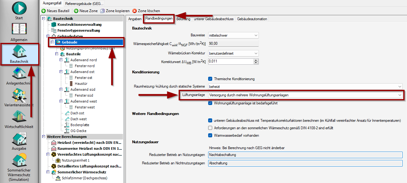 Bautechnik: Einstellung Konditionierung