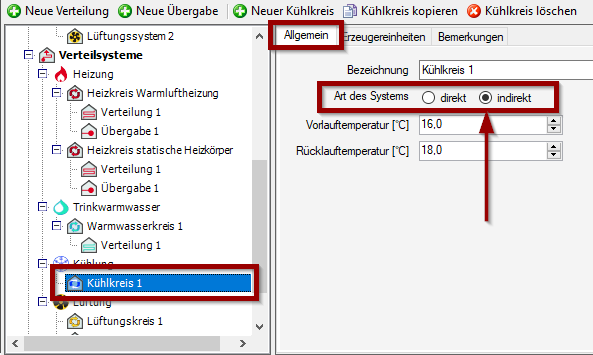 Auswahl Kühlkreis Art des Systems