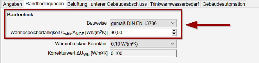 Benutzerdefinierte Eingabe der Wärmespeicherfähigkeit