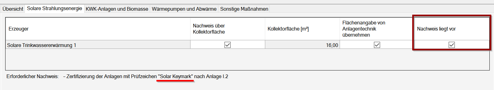 Checkbox - Nachweise liegen vor...