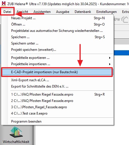 Screenshot E-CAD.xml importieren