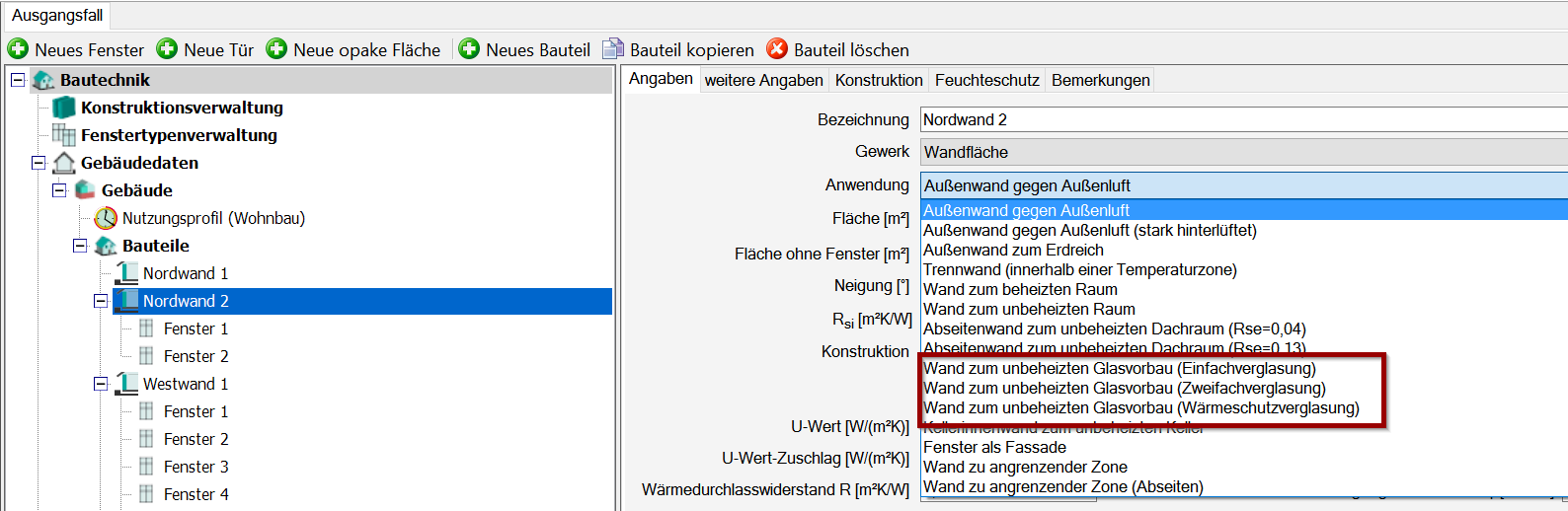 Berechnung mit Fx-Werten (nach DIN V 18599 Tabelle 5)