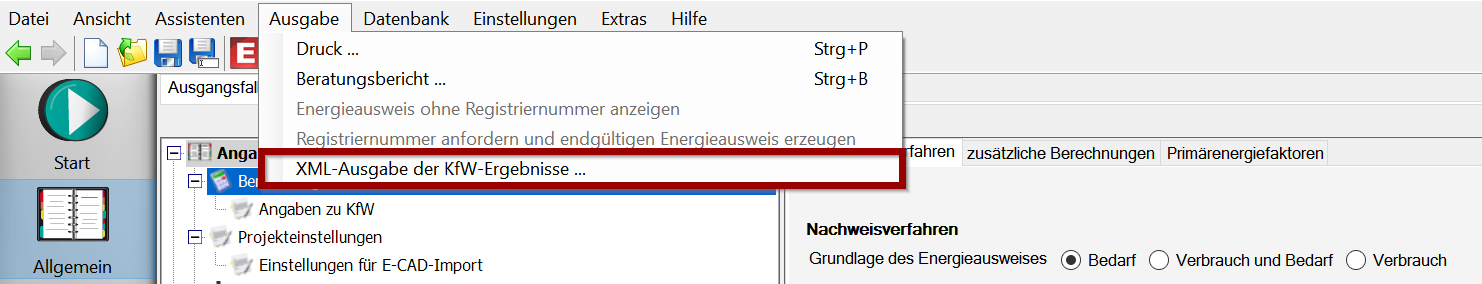 XML-Ausgabe der KfW-Ergebnisse