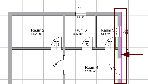 Auswahl der Wand im Grundriss