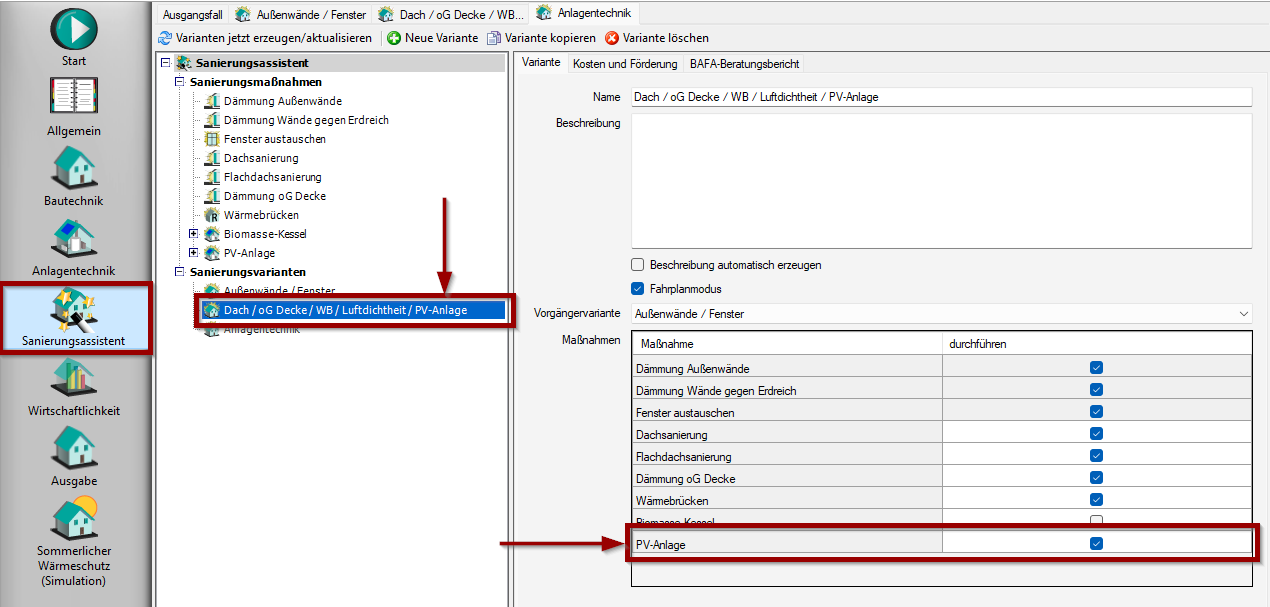 PV-Anlage in Variante einsetzen