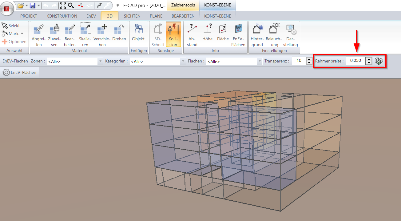 E-CAD: Drahtmodell mit geänderter Rahmenbreite